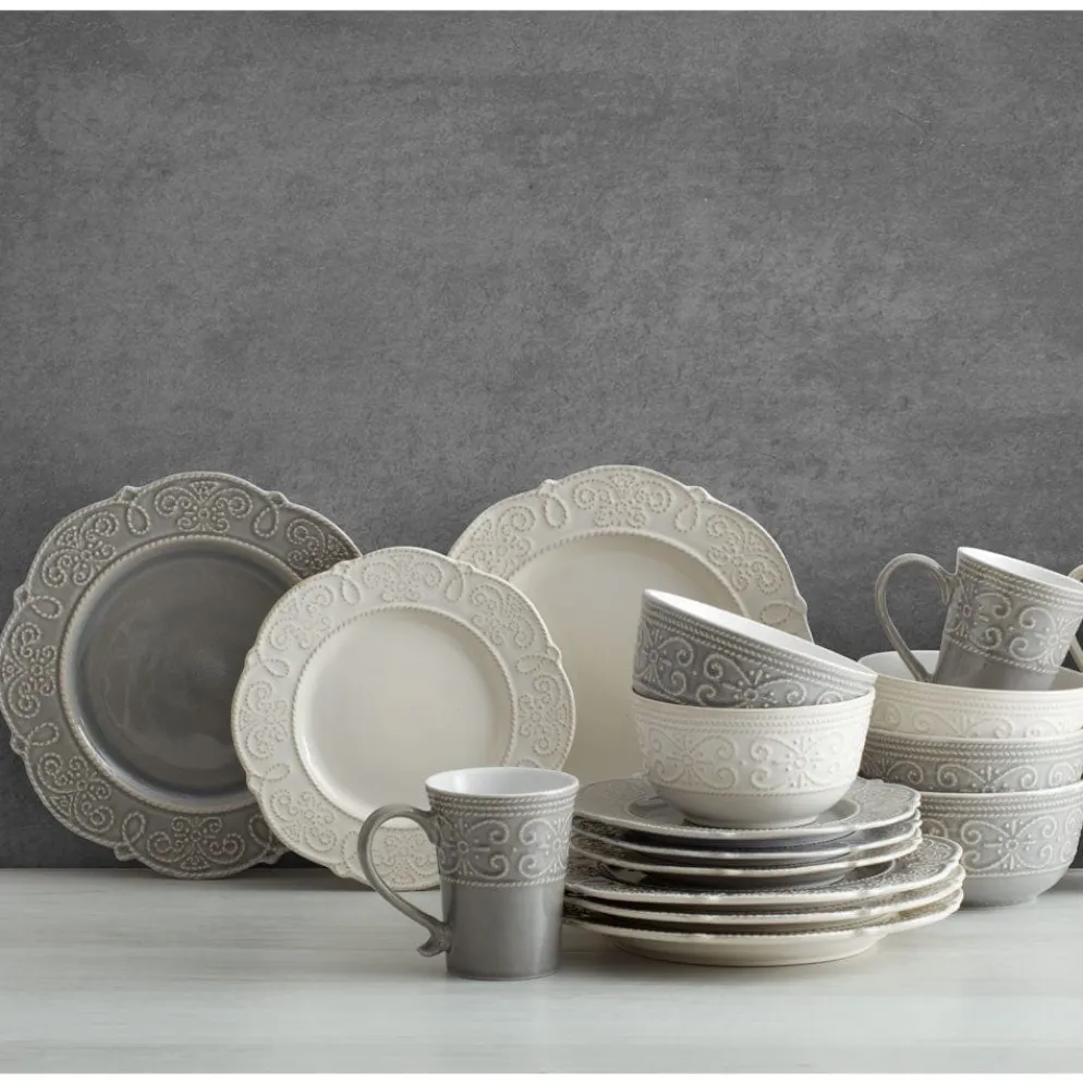 Abby Gray 16 Piece Dinnerware Set, Service for 4