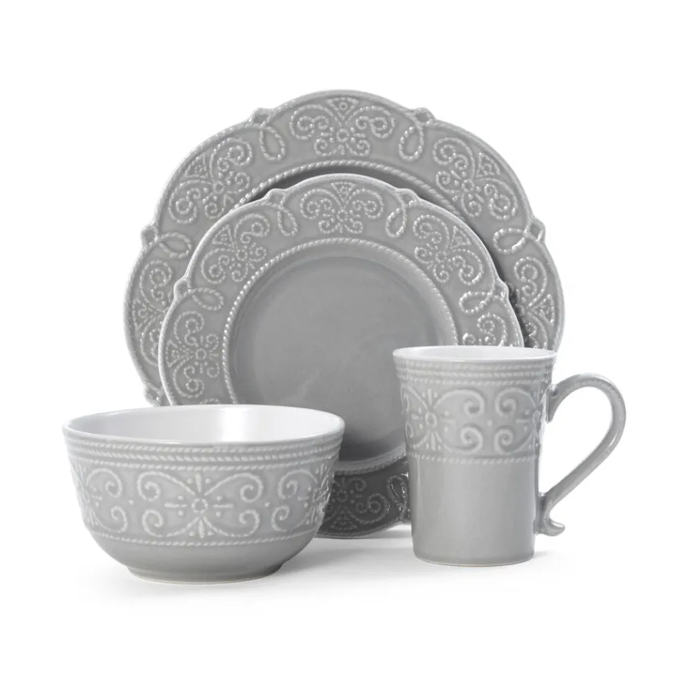 Abby Gray 16 Piece Dinnerware Set, Service for 4