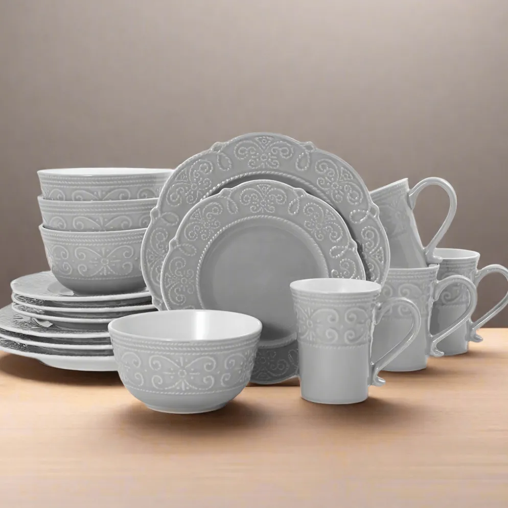 Abby Gray 16 Piece Dinnerware Set, Service for 4