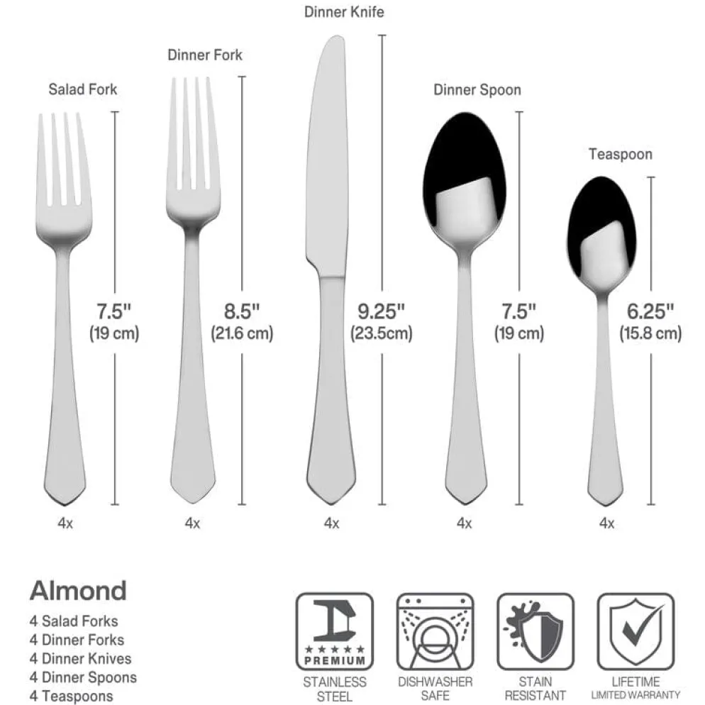 Almond 20 Piece Flatware Set, Service for 4