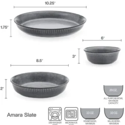 Amara Slate 6 Piece Dinnerware Bowl Set, Service for 2