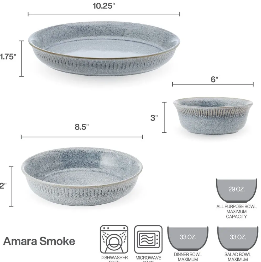 Amara Smoke 6 Piece Dinnerware Bowl Set, Service for 2