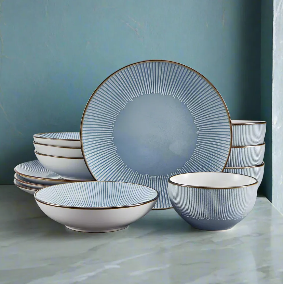 Arlie Blue 12 Piece Pasta Dinnerware Set, Service for 4