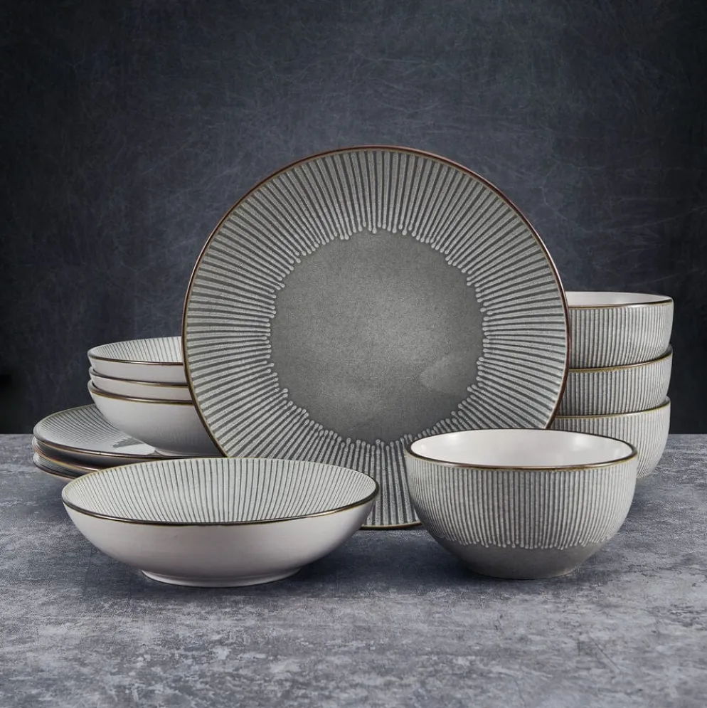 Arlie Gray 12 Piece Pasta Dinnerware Set, Service for 4