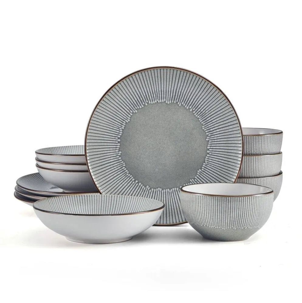 Arlie Gray 12 Piece Pasta Dinnerware Set, Service for 4