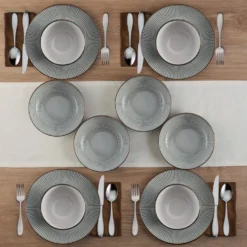 Arlie Gray 12 Piece Pasta Dinnerware Set, Service for 4