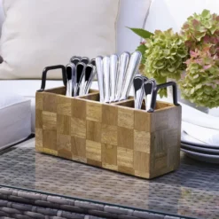 Avery Checkered Flatware Wood Caddy