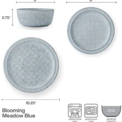 Blooming Meadow Blue 12 Piece Dinnerware Set, Service for 4