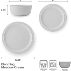 Blooming Meadow Cream 12 Piece Dinnerware Set, Service for 4