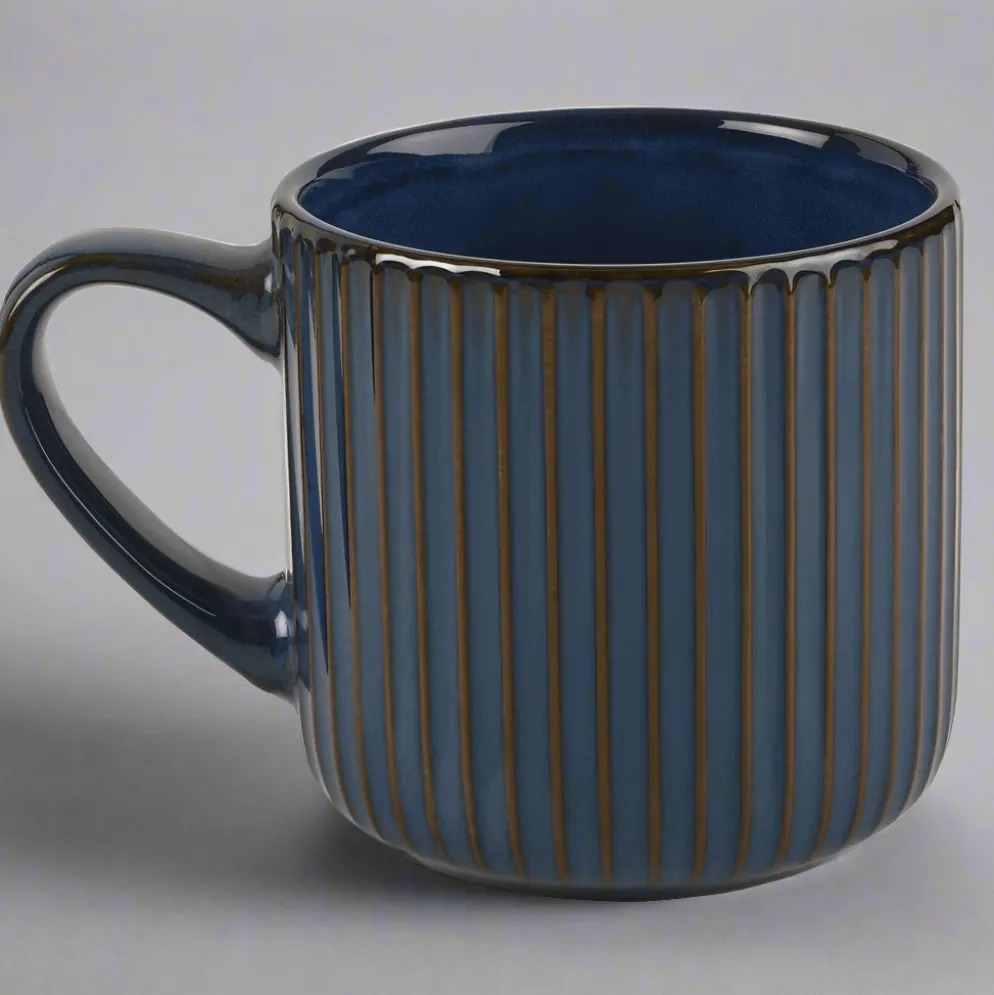 Blue Ribbed Mug