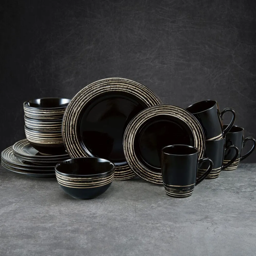 Bryson Black 16 Piece Dinnerware Set, Service for 4