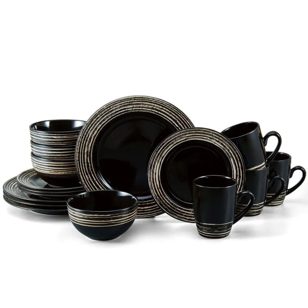 Bryson Black 16 Piece Dinnerware Set, Service for 4