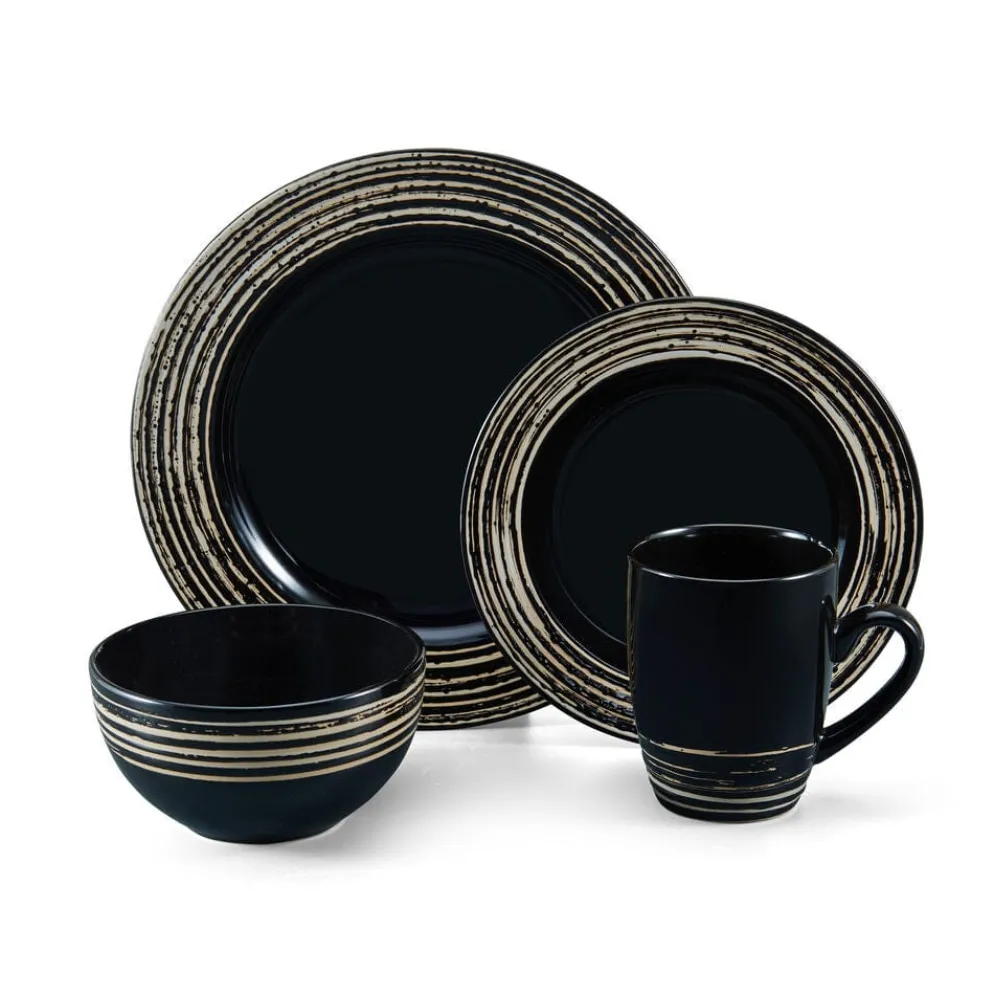 Bryson Black 16 Piece Dinnerware Set, Service for 4