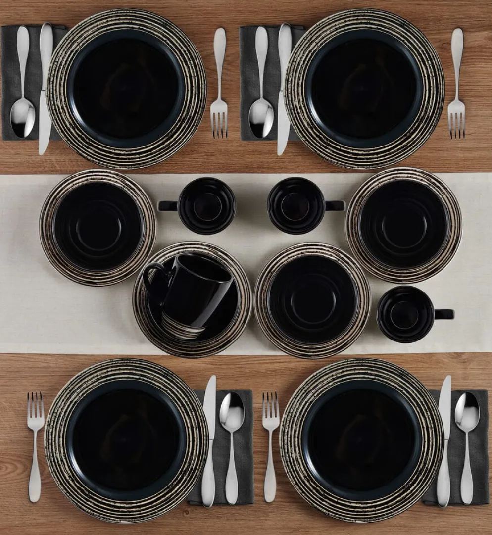 Bryson Black 16 Piece Dinnerware Set, Service for 4