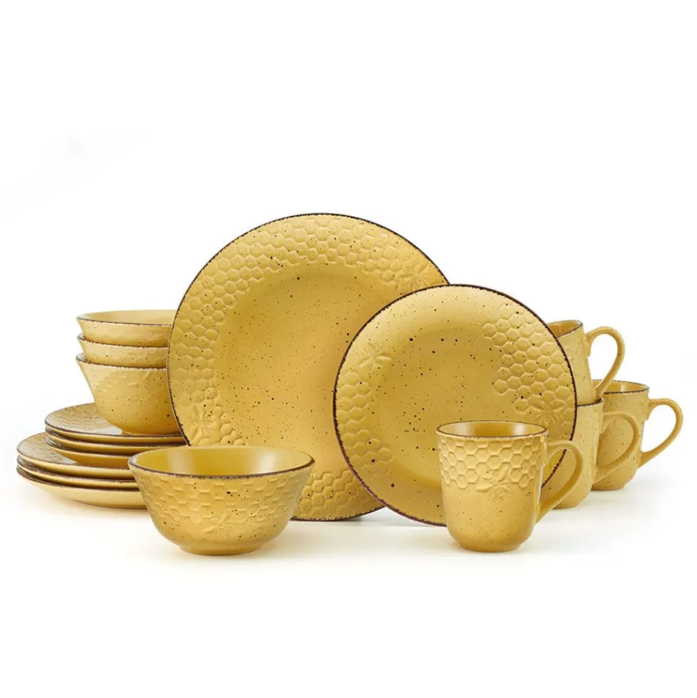 Bumble Bee Yellow 16 Piece Dinnerware Set, Service for 4