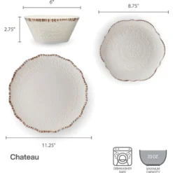 Chateau Cream 12 Piece Outdoor Melamine Dinnerware Set, Service for 4