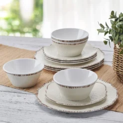 Chateau Cream 12 Piece Outdoor Melamine Dinnerware Set, Service for 4
