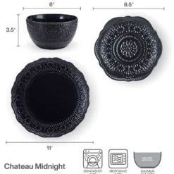 Chateau Midnight 12 Piece Dinnerware Set, Service for 4