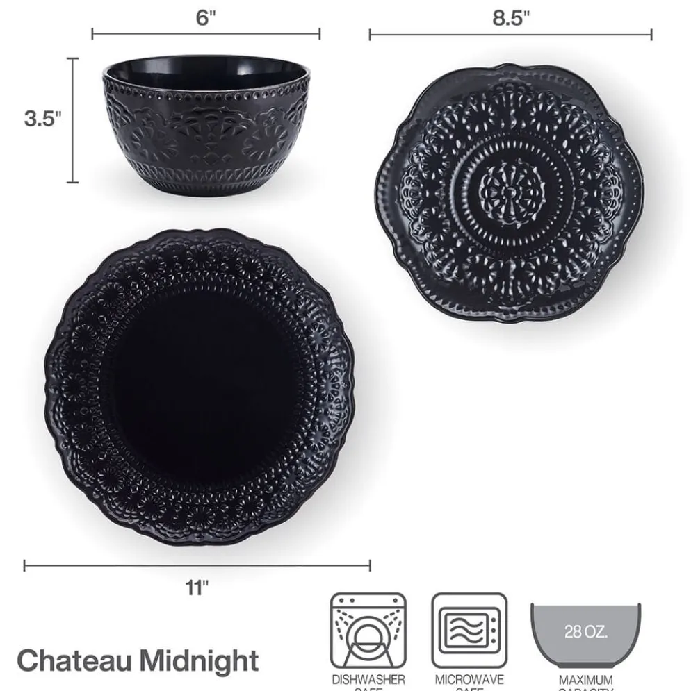 Chateau Midnight 12 Piece Dinnerware Set, Service for 4