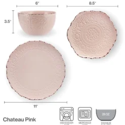 Chateau Pink 12 Piece Dinnerware Set, Service for 4