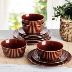 Dannie Red 12 Piece Dinnerware Set, Service for 4