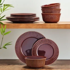 Dannie Red 12 Piece Dinnerware Set, Service for 4