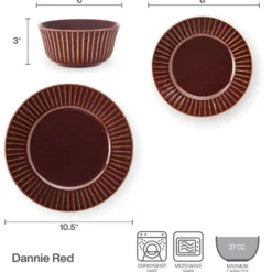 Dannie Red 12 Piece Dinnerware Set, Service for 4