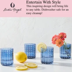 Darbie Angell Dappled Clouds Cobalt Set of 4 Double Old Fashioned Glasses