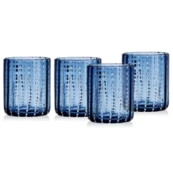 Darbie Angell Dappled Clouds Cobalt Set of 4 Double Old Fashioned Glasses