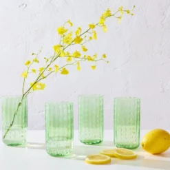 Darbie Angell Dappled Clouds Seafoam Set of 4 Highball Glasses