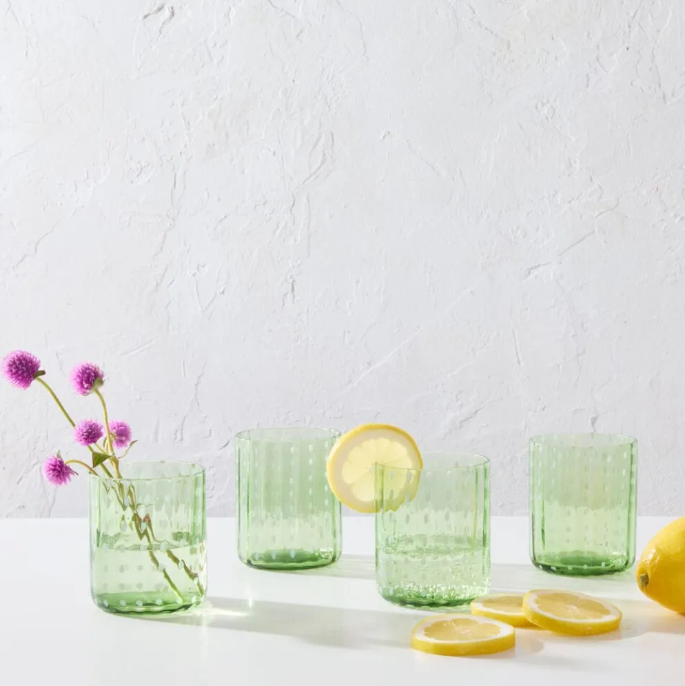 Darbie Angell Dappled Clouds Seafoam Set of 4 Double Old Fashioned Glasses