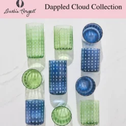 Darbie Angell Dappled Clouds Seafoam Set of 4 Double Old Fashioned Glasses