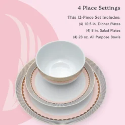 Darbie Angell Golden Charm Metallic 12 Piece Dinnerware Set, Service for 4