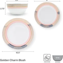 Darbie Angell Golden Charm Metallic 12 Piece Dinnerware Set, Service for 4