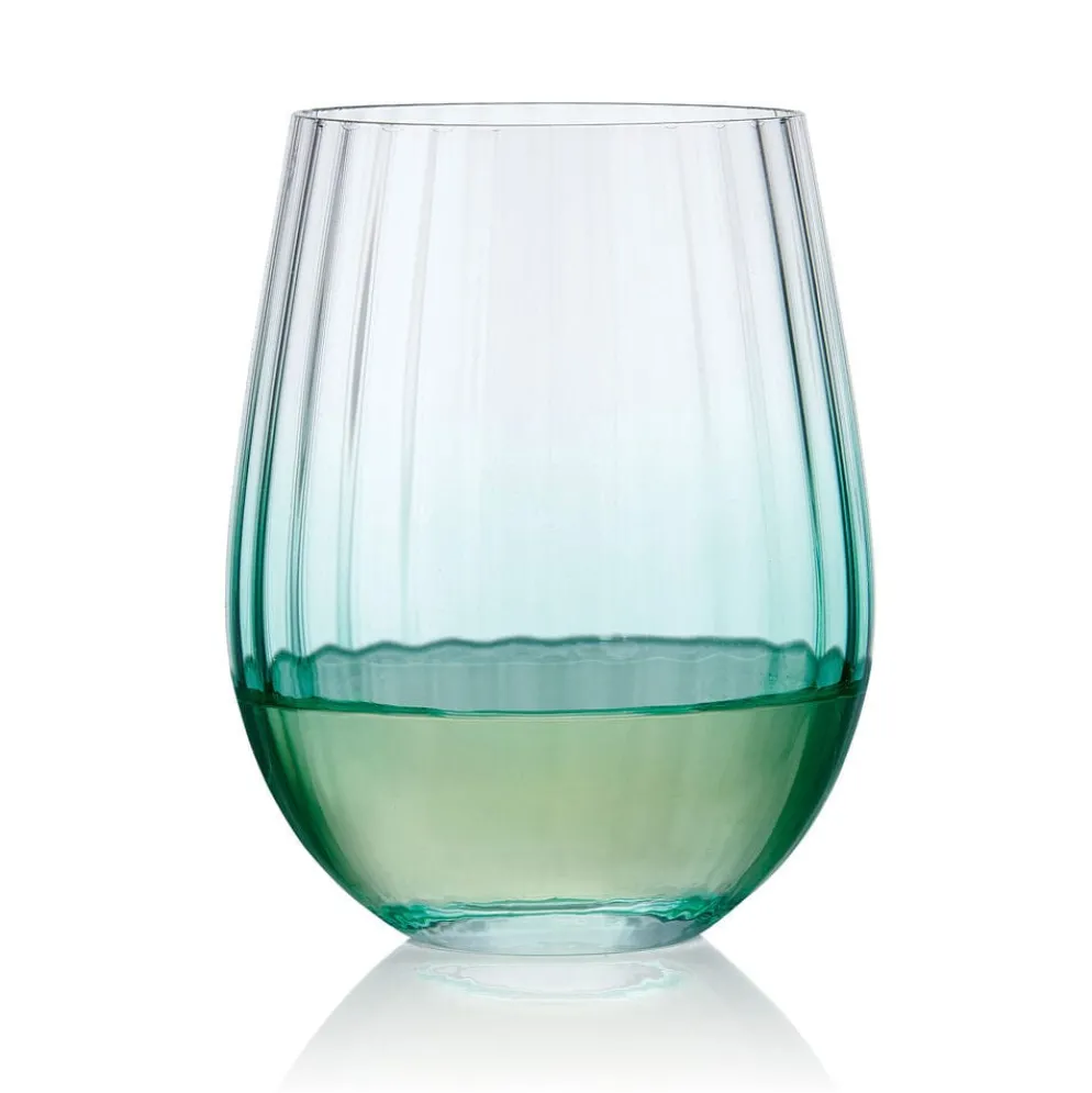 Darbie Angell Good Day Teal Set of 4 Stemless Wine Glasses