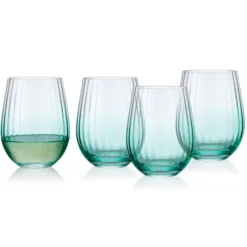 Darbie Angell Good Day Teal Set of 4 Stemless Wine Glasses