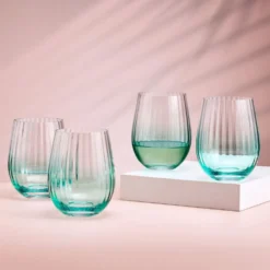 Darbie Angell Good Day Teal Set of 4 Stemless Wine Glasses