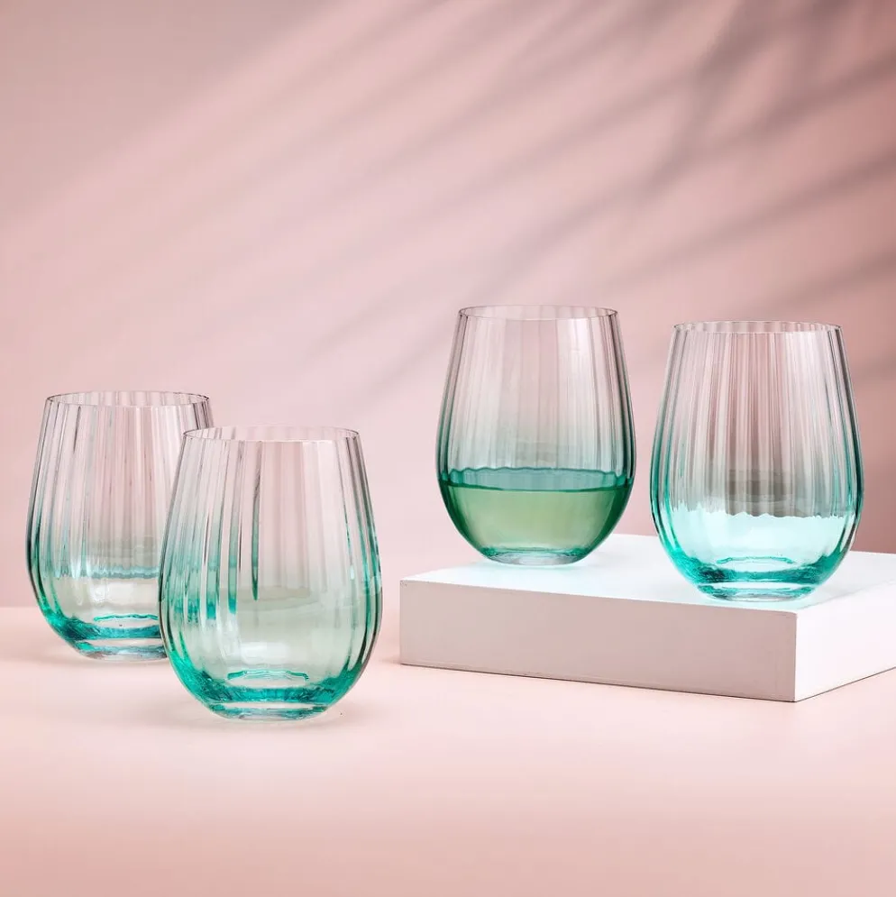 Darbie Angell Good Day Teal Set of 4 Stemless Wine Glasses
