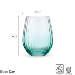 Darbie Angell Good Day Teal Set of 4 Stemless Wine Glasses