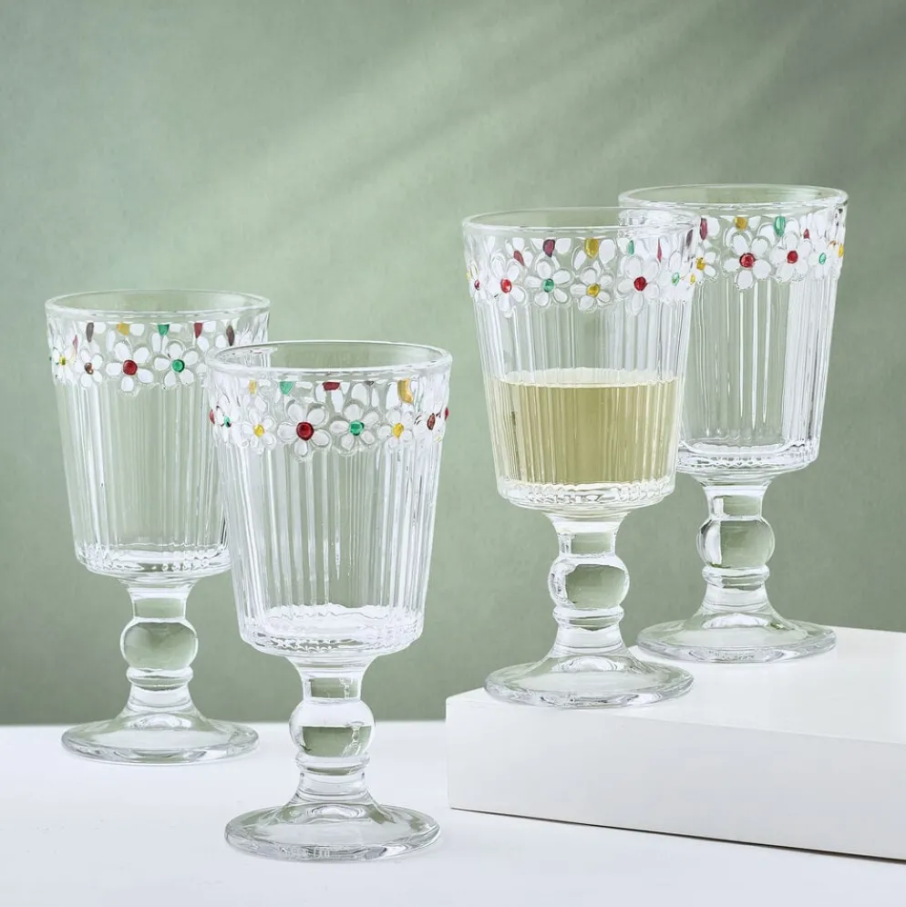 Darbie Angell Painted Daisy Set of 4 Goblets