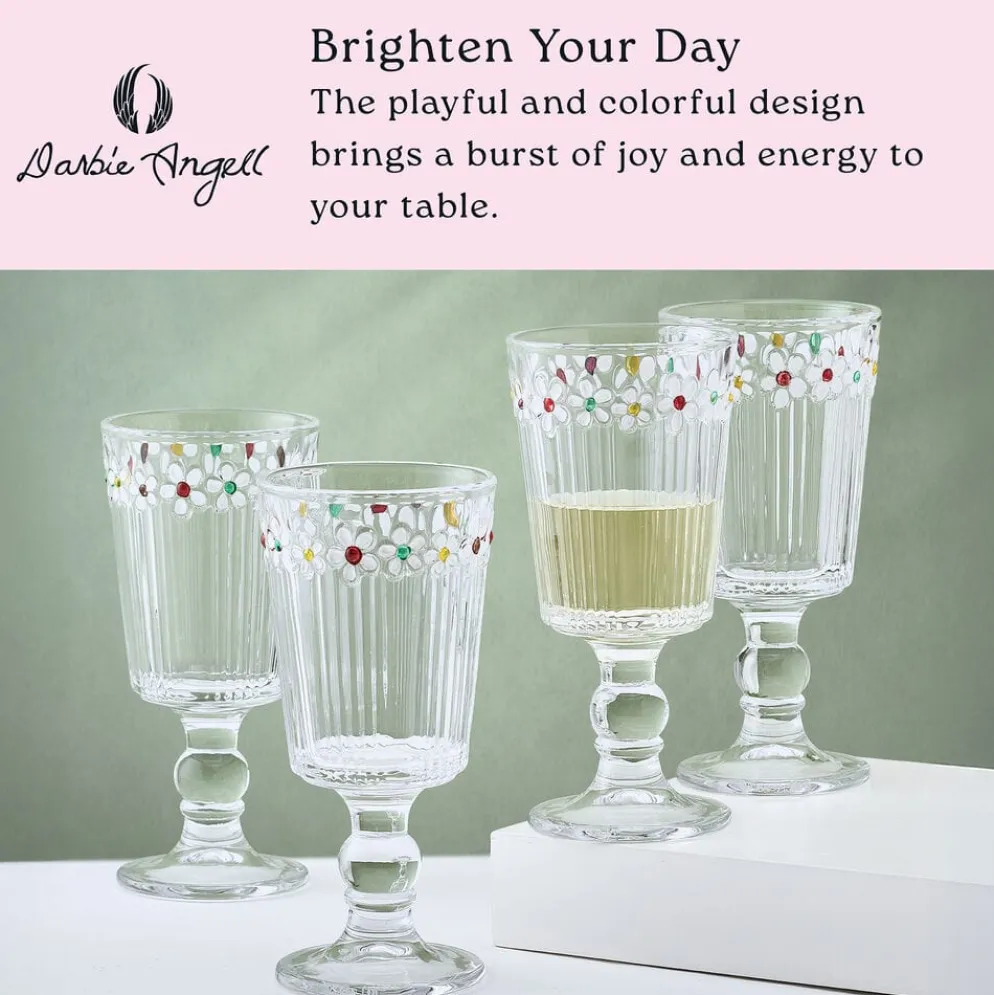 Darbie Angell Painted Daisy Set of 4 Goblets