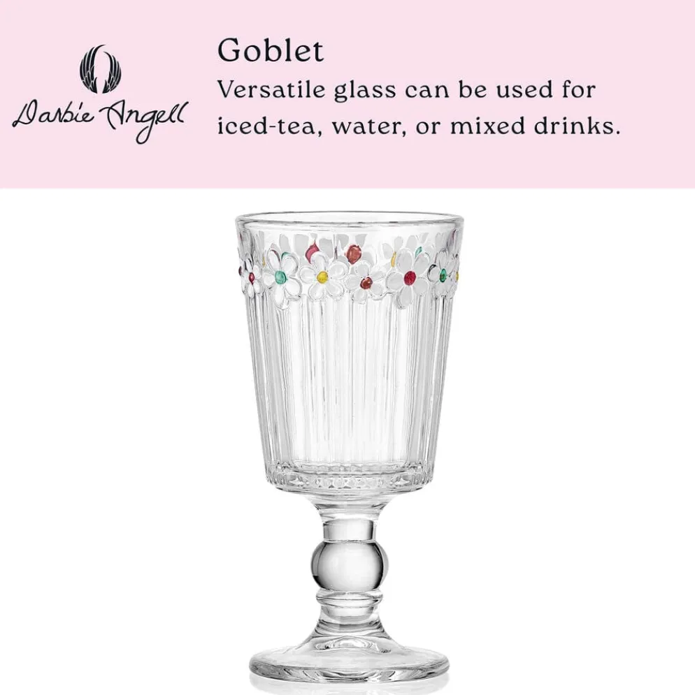 Darbie Angell Painted Daisy Set of 4 Goblets