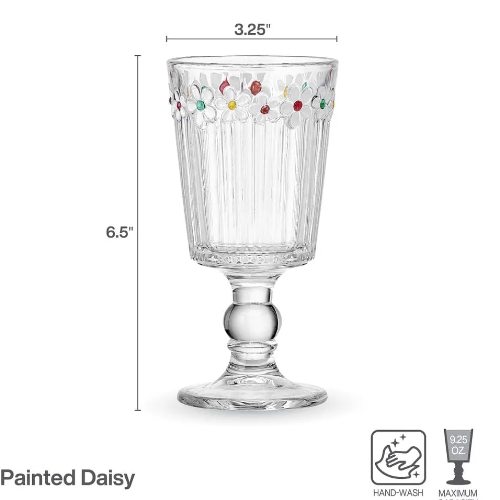 Darbie Angell Painted Daisy Set of 4 Goblets