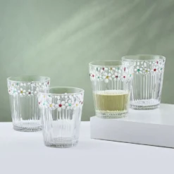 Darbie Angell Painted Daisy Set of 4 Double Old Fashioned Glasses
