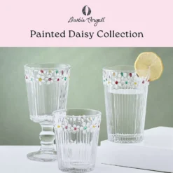Darbie Angell Painted Daisy Set of 4 Double Old Fashioned Glasses