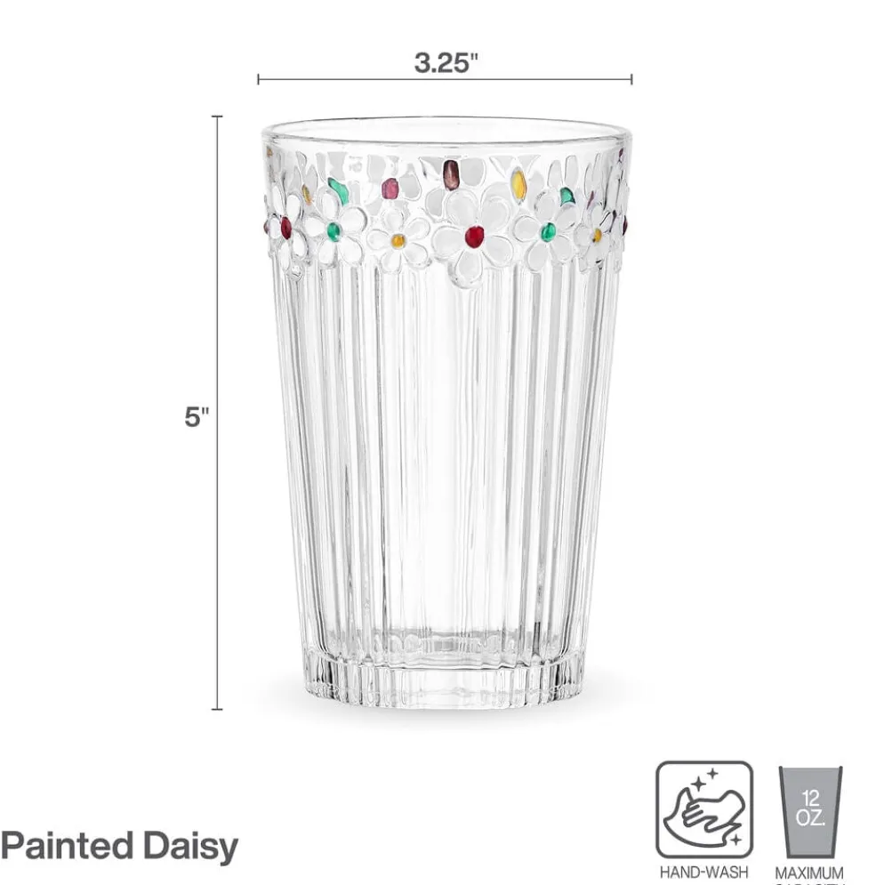 Darbie Angell Painted Daisy Set of 4 Highball Glasses
