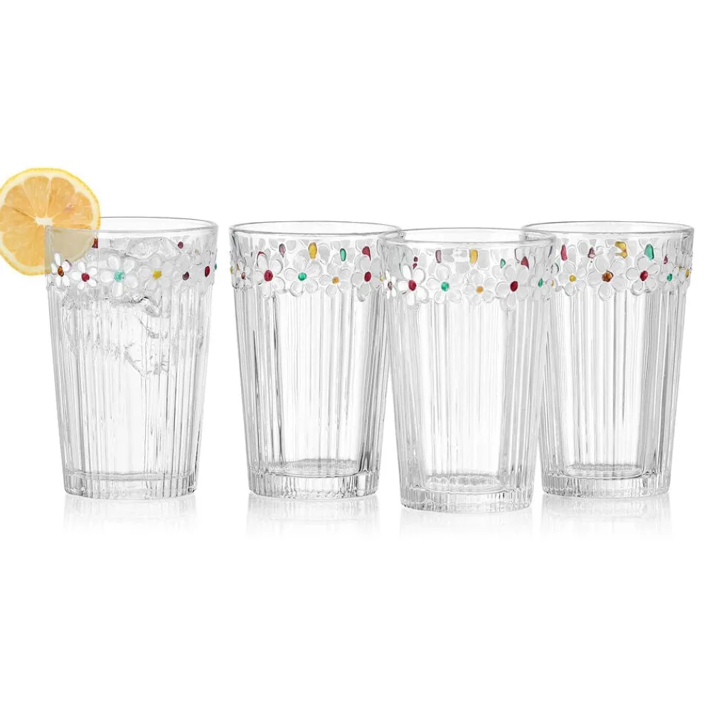 Darbie Angell Painted Daisy Set of 4 Highball Glasses