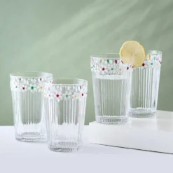 Darbie Angell Painted Daisy Set of 4 Highball Glasses