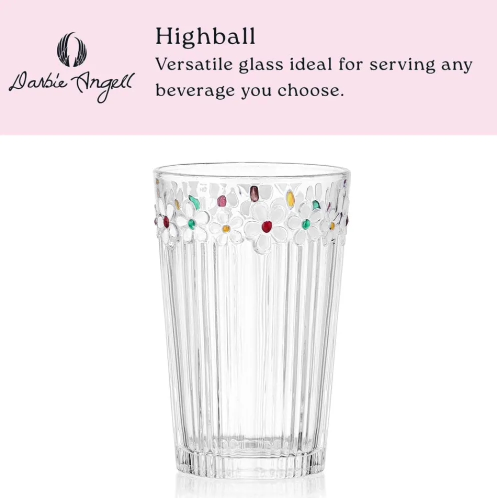 Darbie Angell Painted Daisy Set of 4 Highball Glasses
