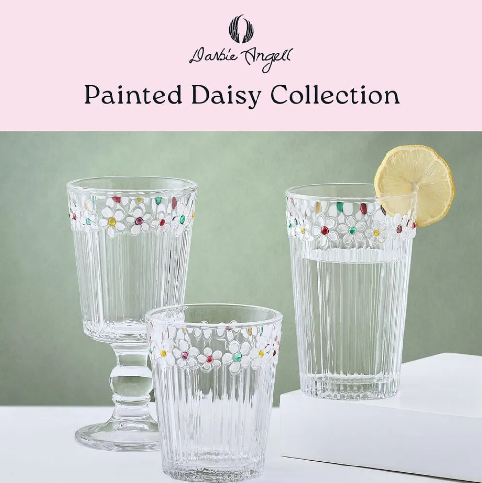 Darbie Angell Painted Daisy Set of 4 Highball Glasses